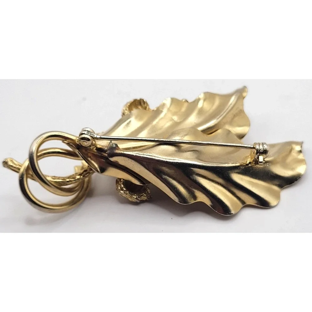 Vintage Gold Tone Brooch Lot Floral & Leaf Berry Design Elegant Textured Metal